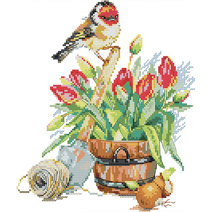 Flowers And Birds - 14CT Stamped Cross Stitch 28*30CM(Joy Sunday)