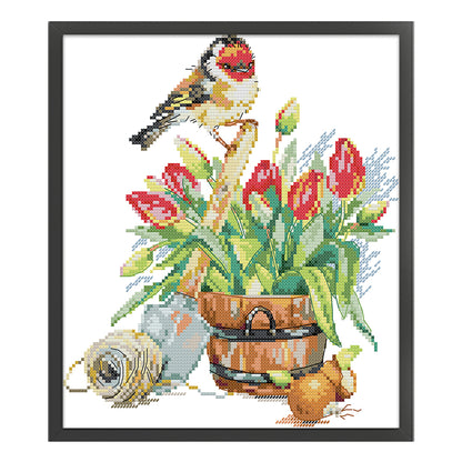 Flowers And Birds - 14CT Stamped Cross Stitch 28*30CM(Joy Sunday)