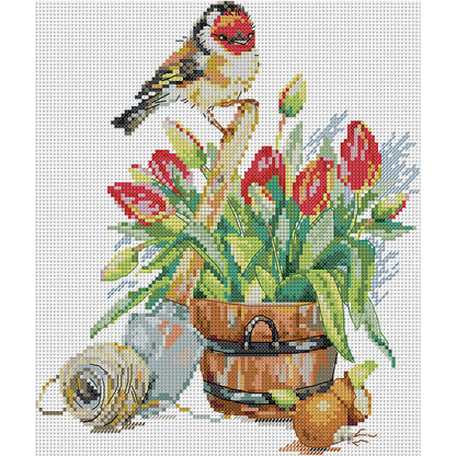 Flowers And Birds - 14CT Stamped Cross Stitch 28*30CM(Joy Sunday)