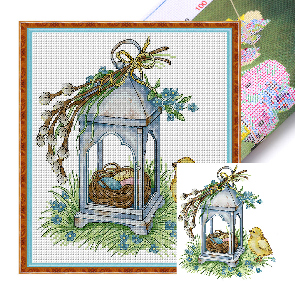 Birds And Lanterns - 14CT Stamped Cross Stitch 27*30CM(Joy Sunday)