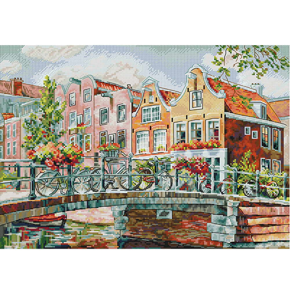 Amsterdam Canal - 14CT Stamped Cross Stitch 44*34CM(Joy Sunday)