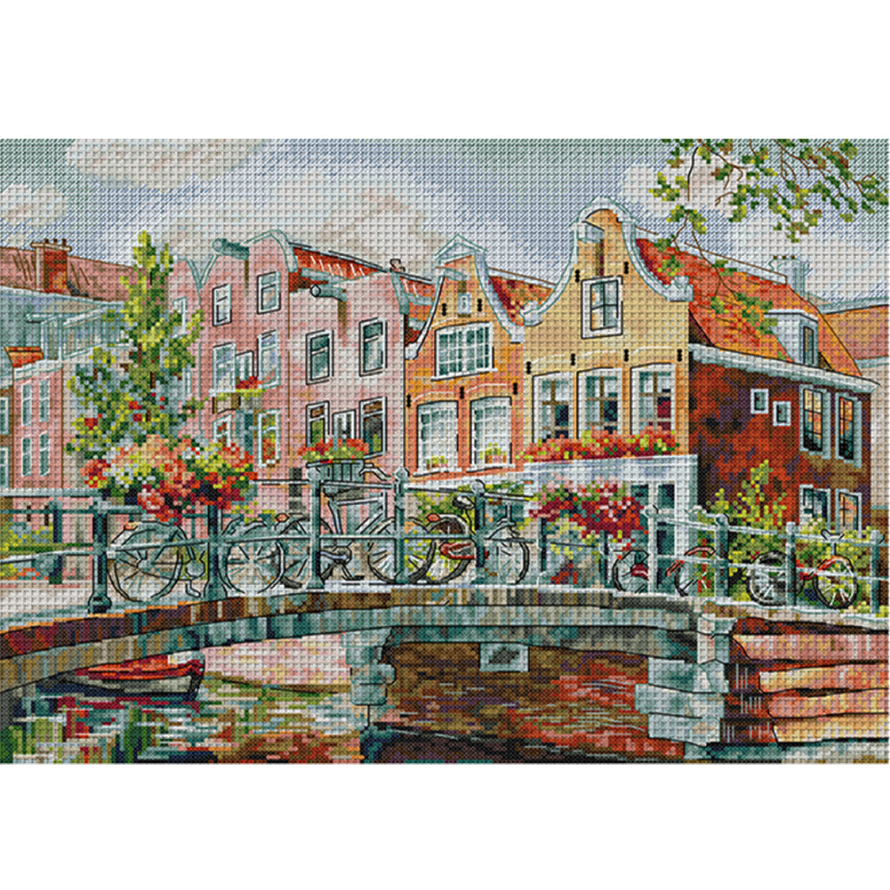 Amsterdam Canal - 14CT Stamped Cross Stitch 44*34CM(Joy Sunday)