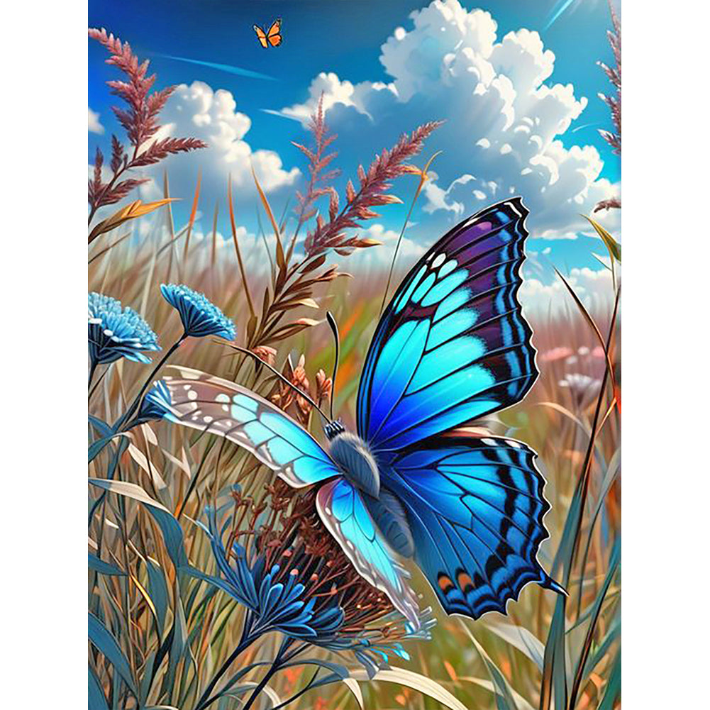 Blue Butterfly In The Sun - Full Round Drill Diamond Painting 30*40CM