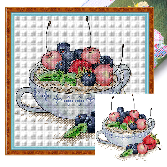 Fruit Oatmeal Tea - 14CT Stamped Cross Stitch 20*19CM(Joy Sunday)