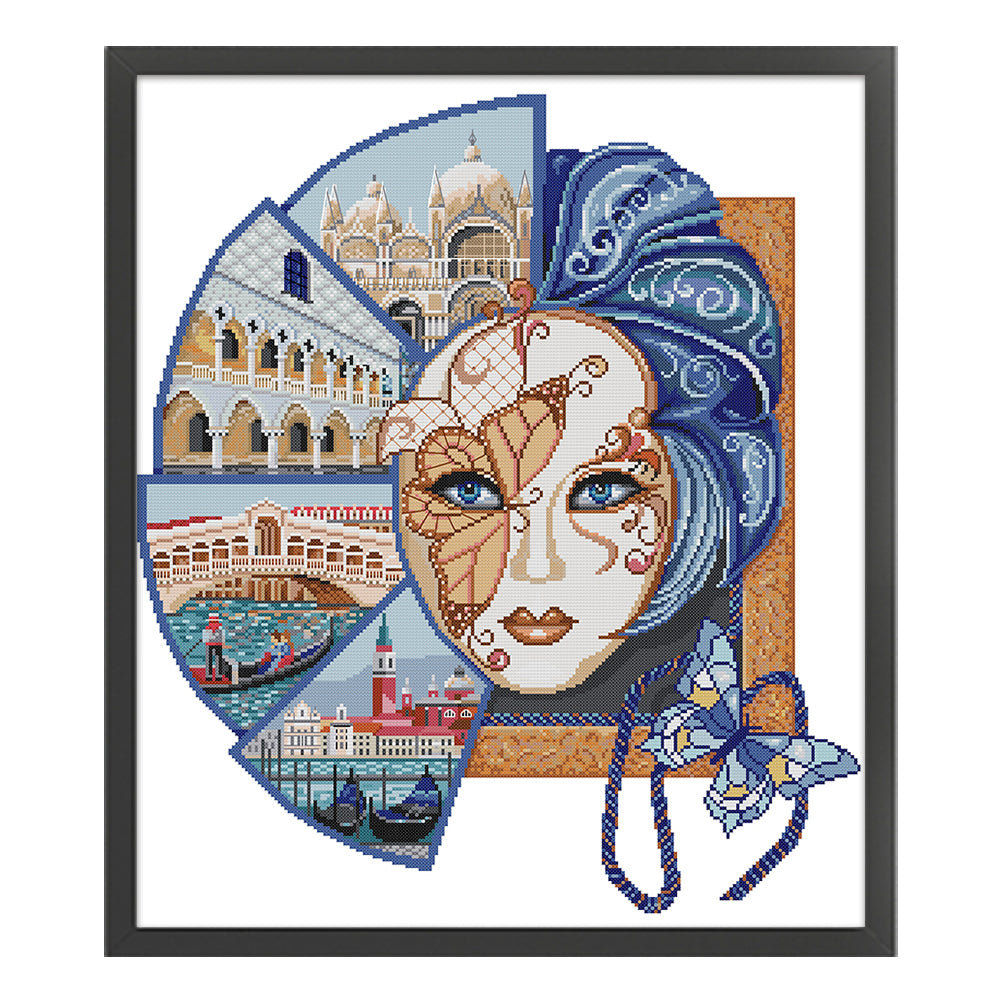 Venetian Mask - 14CT Stamped Cross Stitch 48*56CM(Joy Sunday)