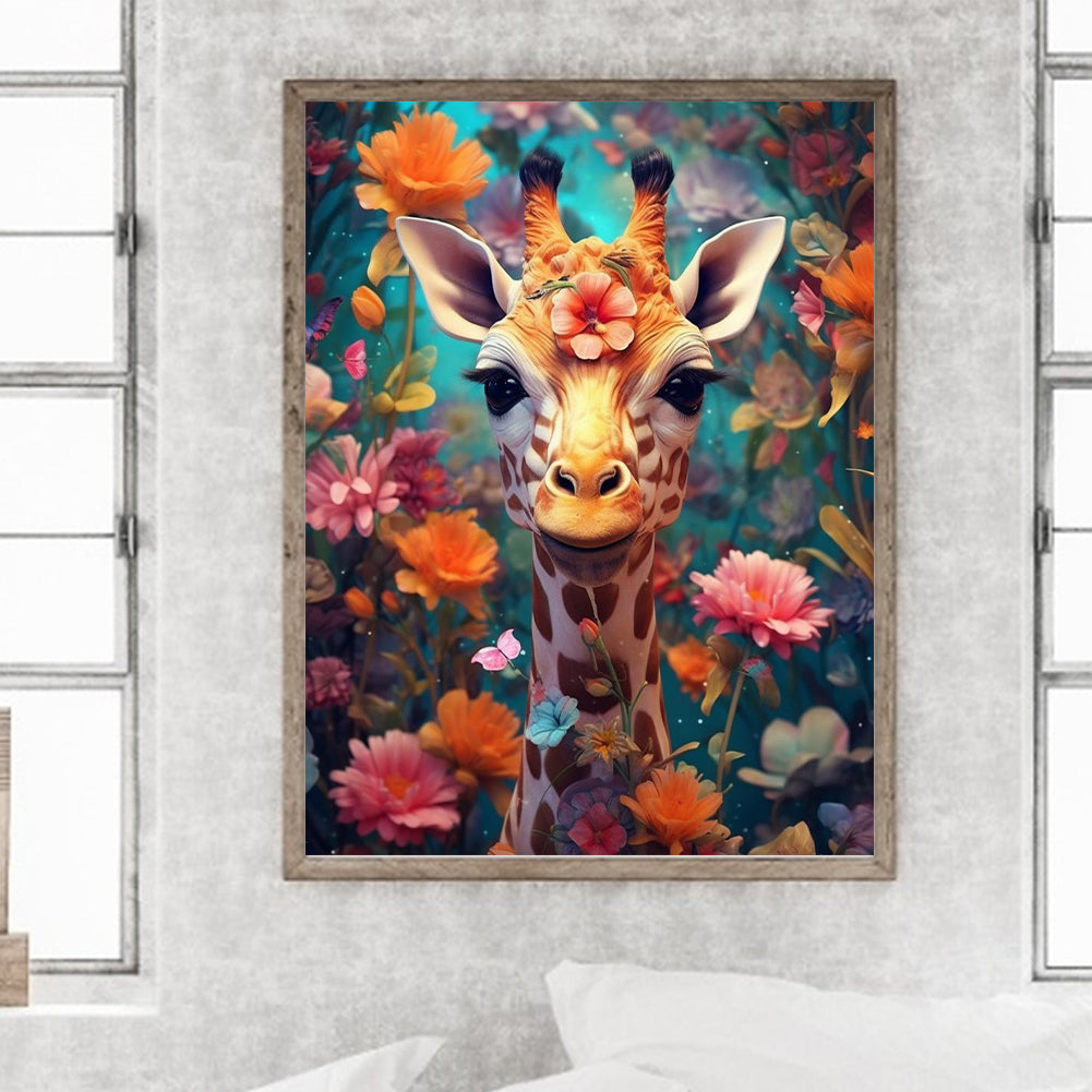 Flowers And Giraffes - Full Round Drill Diamond Painting 30*40CM