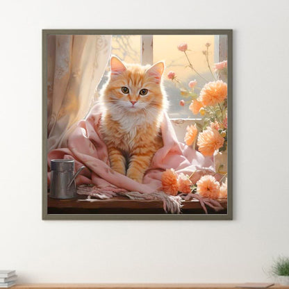 Cat By Window - Full Round Drill Diamond Painting 30*30CM
