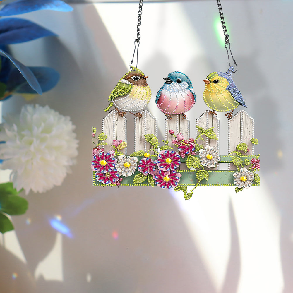 Single Side Bird Diamond Art Hanging Pendant for Home Wall Decor (Bird on Fence)