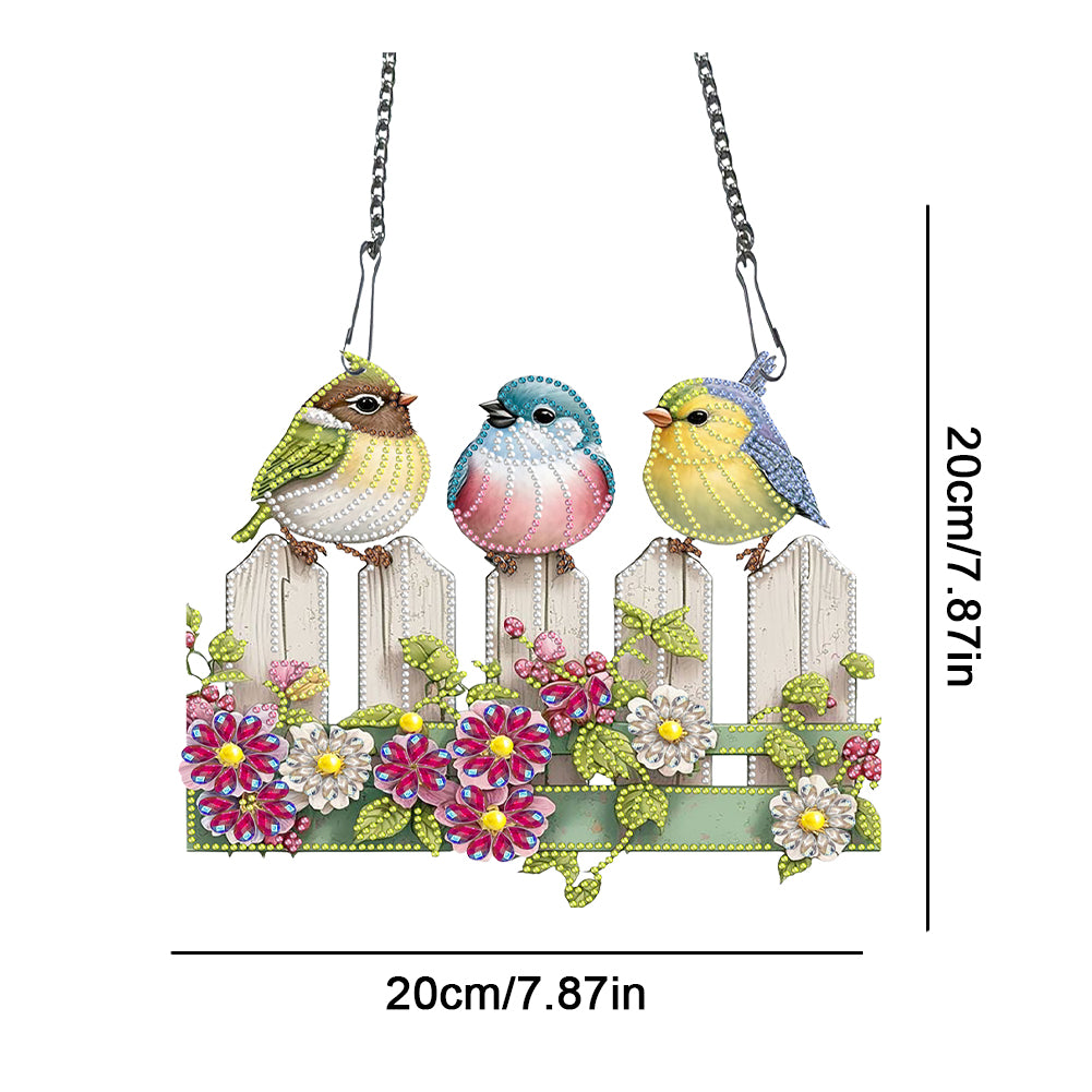 Single Side Bird Diamond Art Hanging Pendant for Home Wall Decor (Bird on Fence)