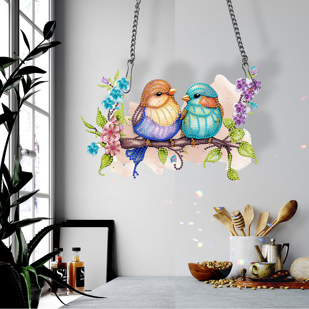 Single Side Bird 5 D Diamond Art Hanging Pendant for Wall Decor (Bird on Branch)