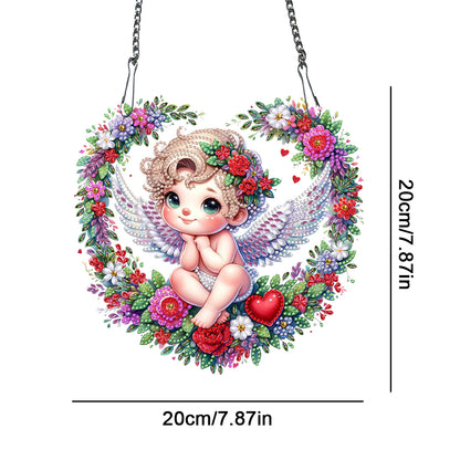 Single Side Wreath Angel Diamond Painting Hanging Pendant (Heart White Wing)