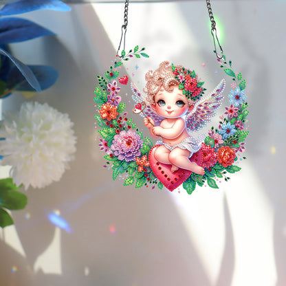 Single Side Wreath Angel Diamond Painting Hanging Pendant Wall Decor(White Wing)