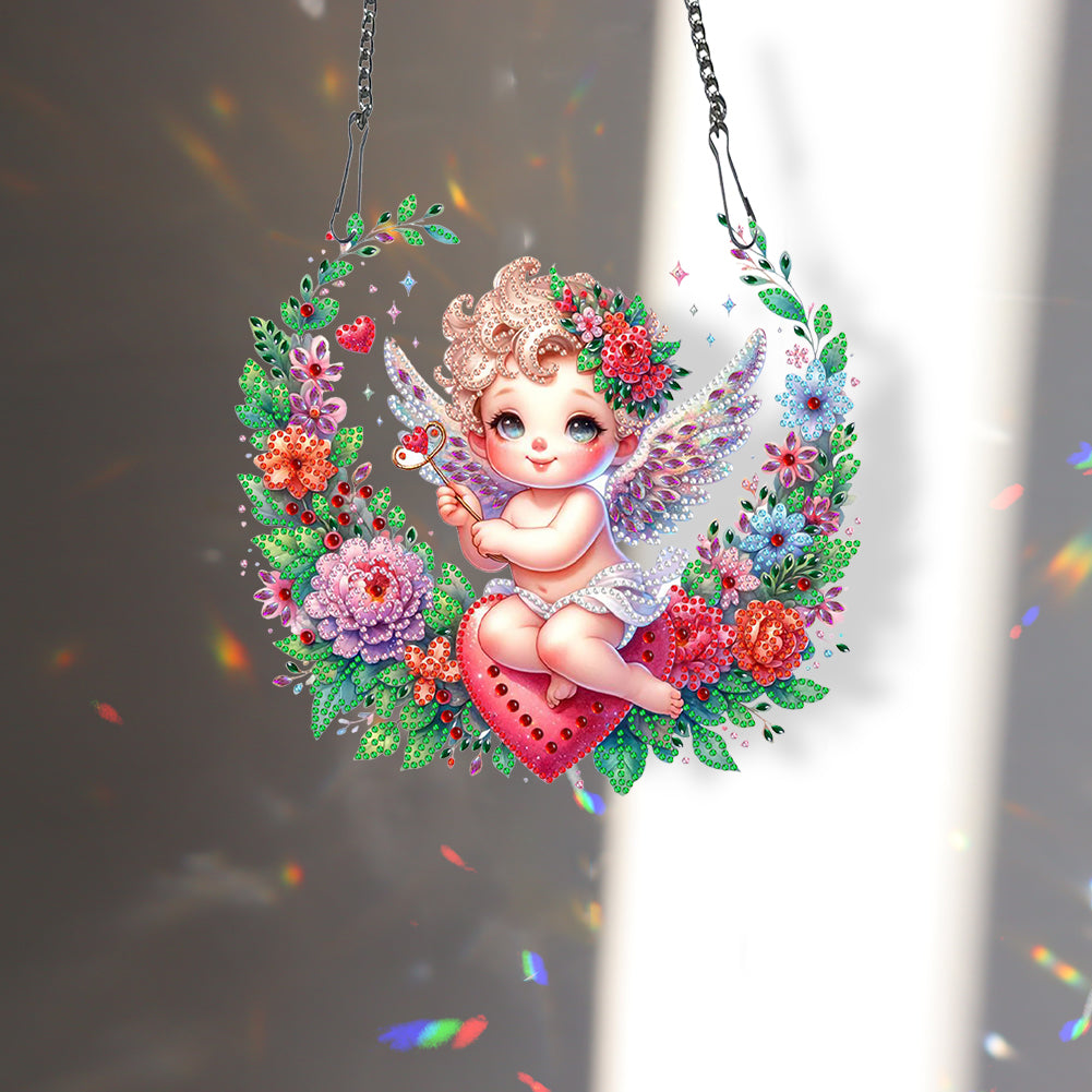 Single Side Wreath Angel Diamond Painting Hanging Pendant Wall Decor(White Wing)