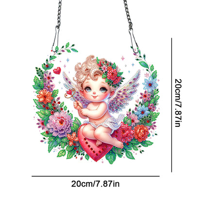 Single Side Wreath Angel Diamond Painting Hanging Pendant Wall Decor(White Wing)