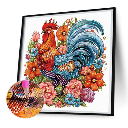 Flower Rooster - Special Shaped Drill Diamond Painting 30*30CM