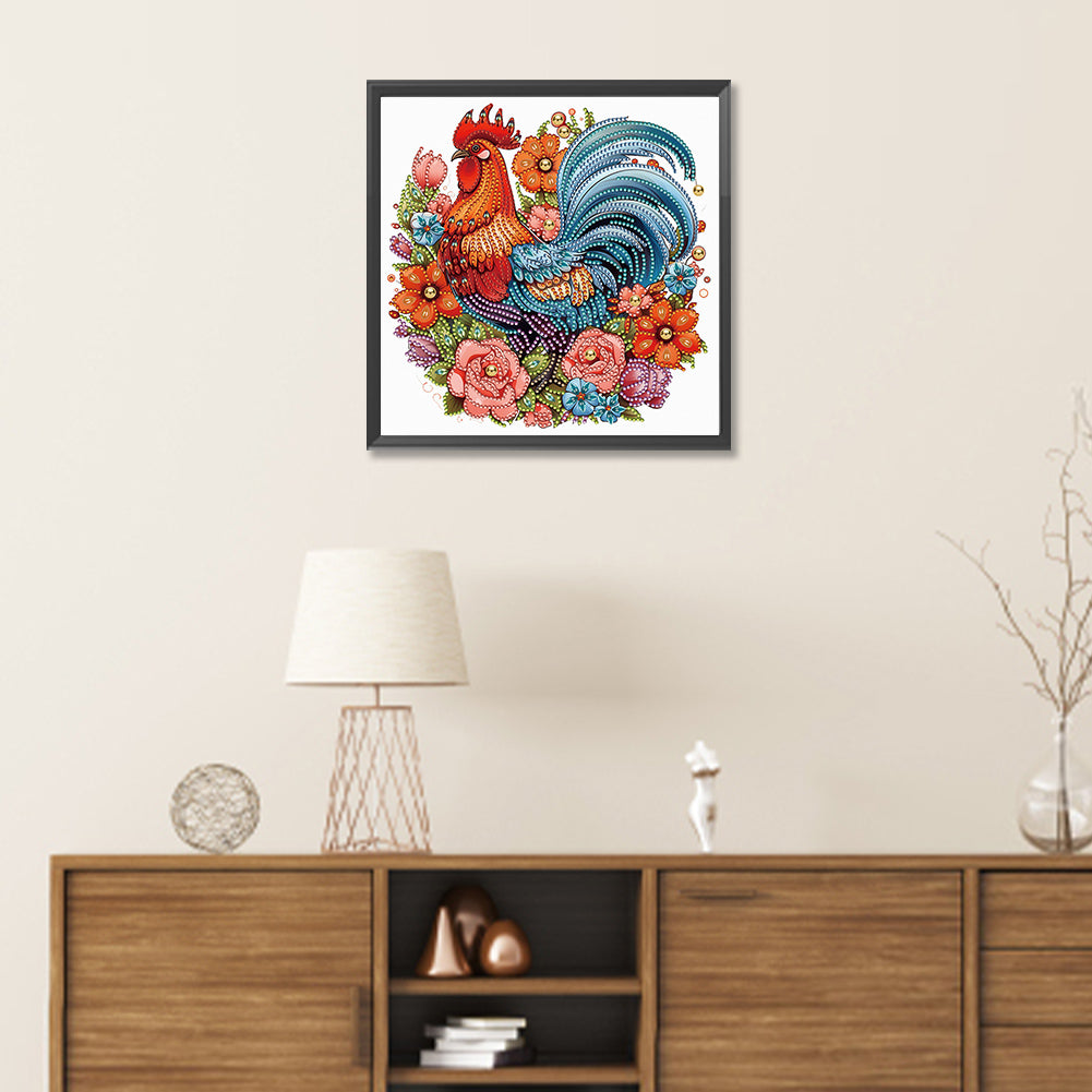 Flower Rooster - Special Shaped Drill Diamond Painting 30*30CM