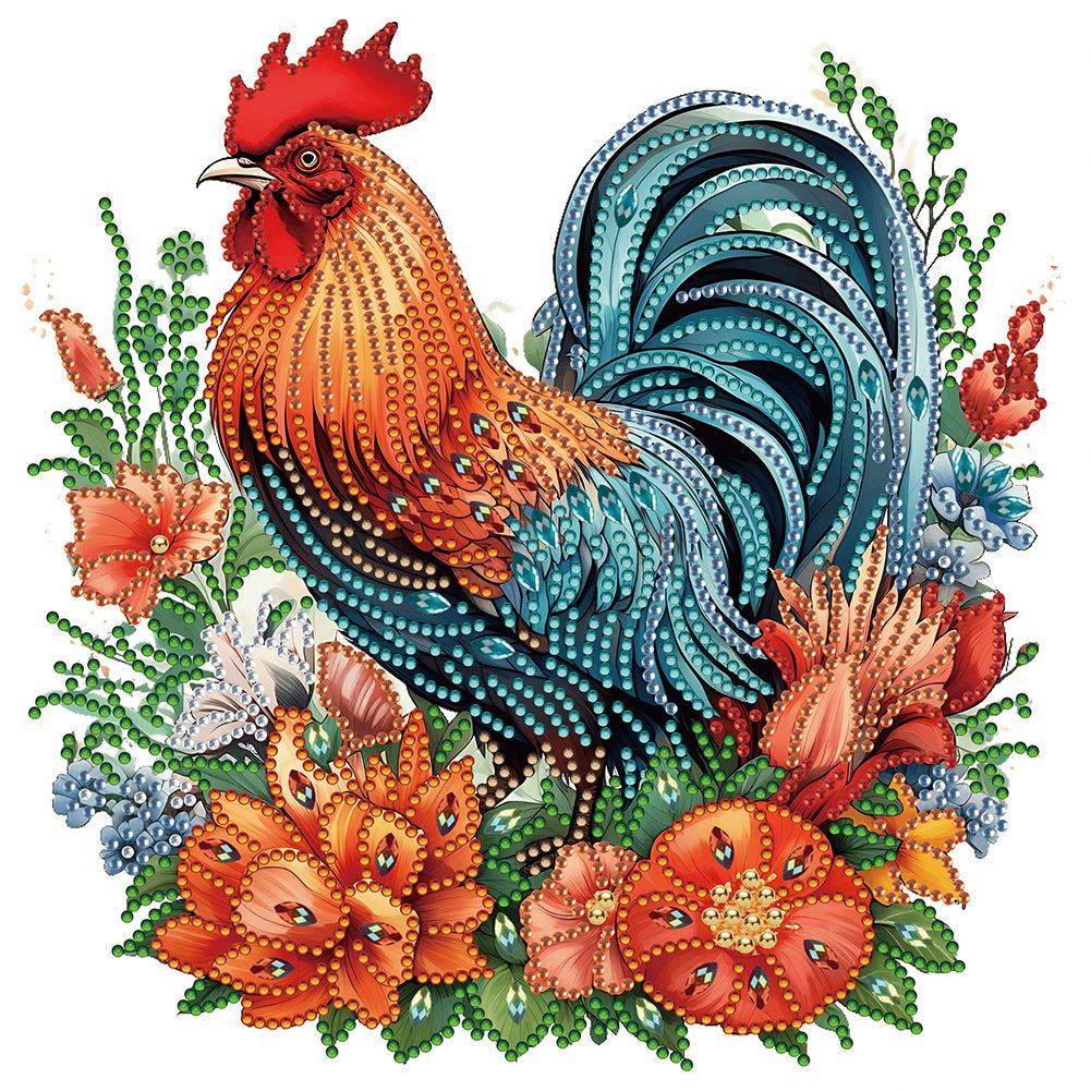 Flower Rooster - Special Shaped Drill Diamond Painting 30*30CM