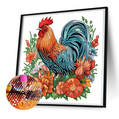 Flower Rooster - Special Shaped Drill Diamond Painting 30*30CM