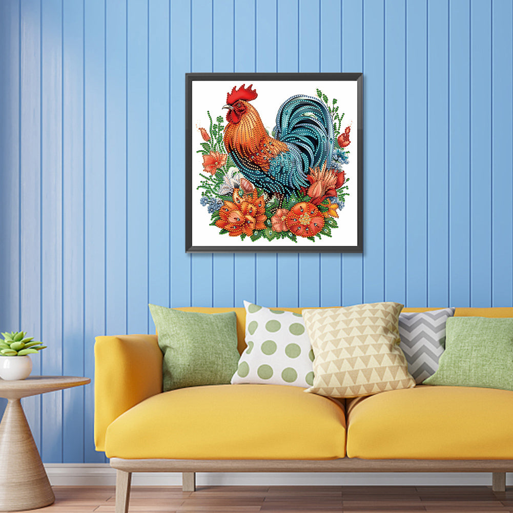 Flower Rooster - Special Shaped Drill Diamond Painting 30*30CM