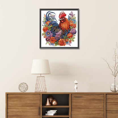 Flower Rooster - Special Shaped Drill Diamond Painting 30*30CM