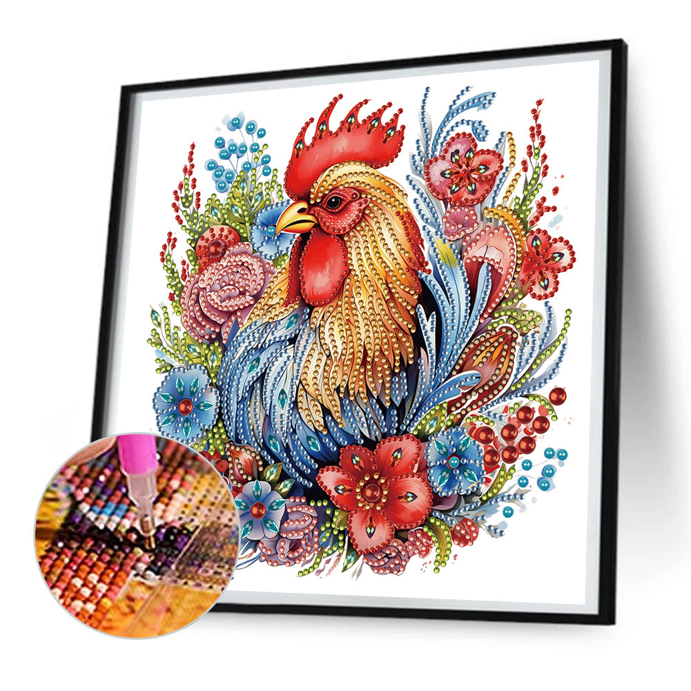 Flower Rooster - Special Shaped Drill Diamond Painting 30*30CM