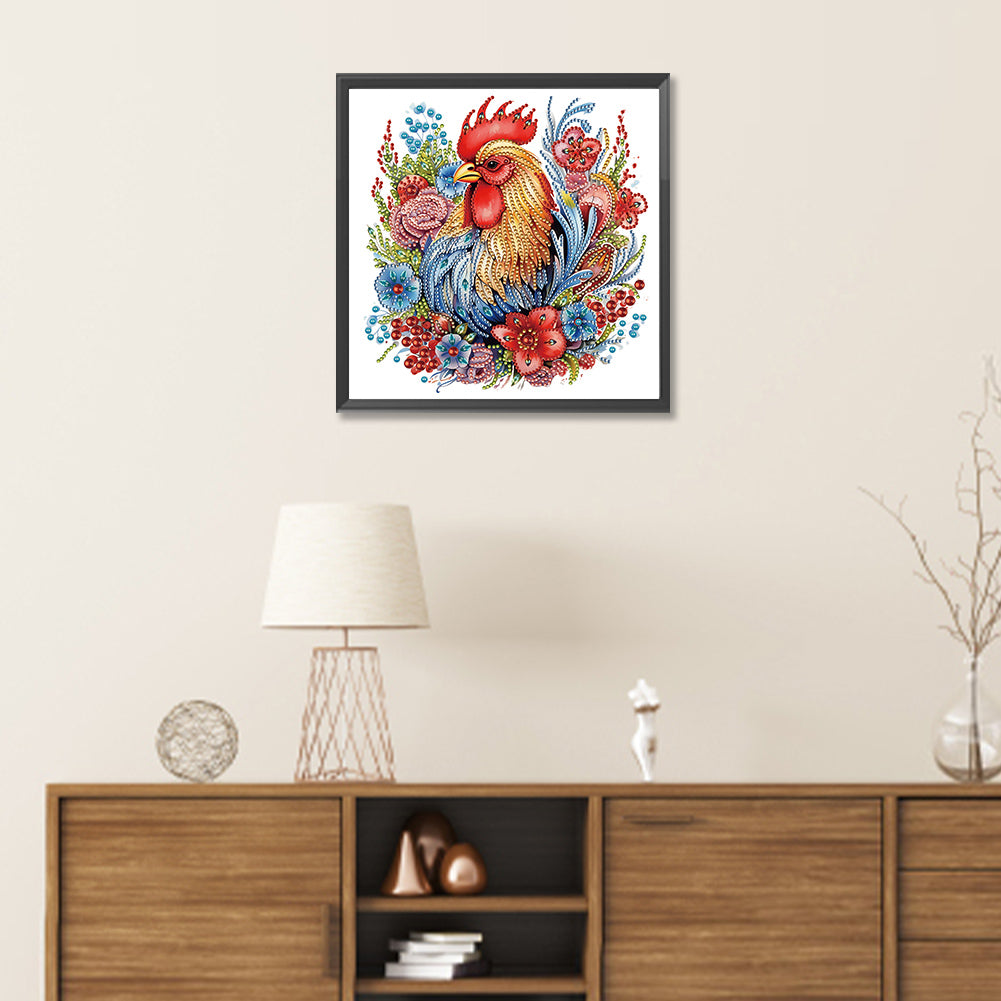 Flower Rooster - Special Shaped Drill Diamond Painting 30*30CM