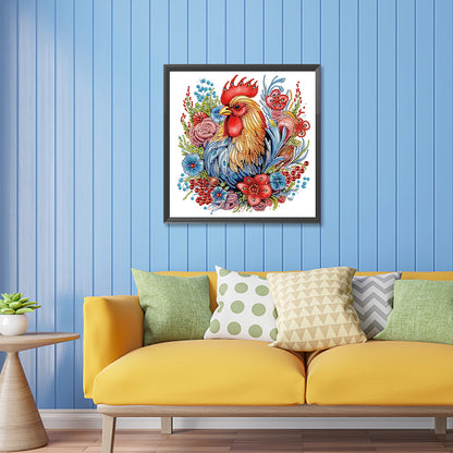 Flower Rooster - Special Shaped Drill Diamond Painting 30*30CM