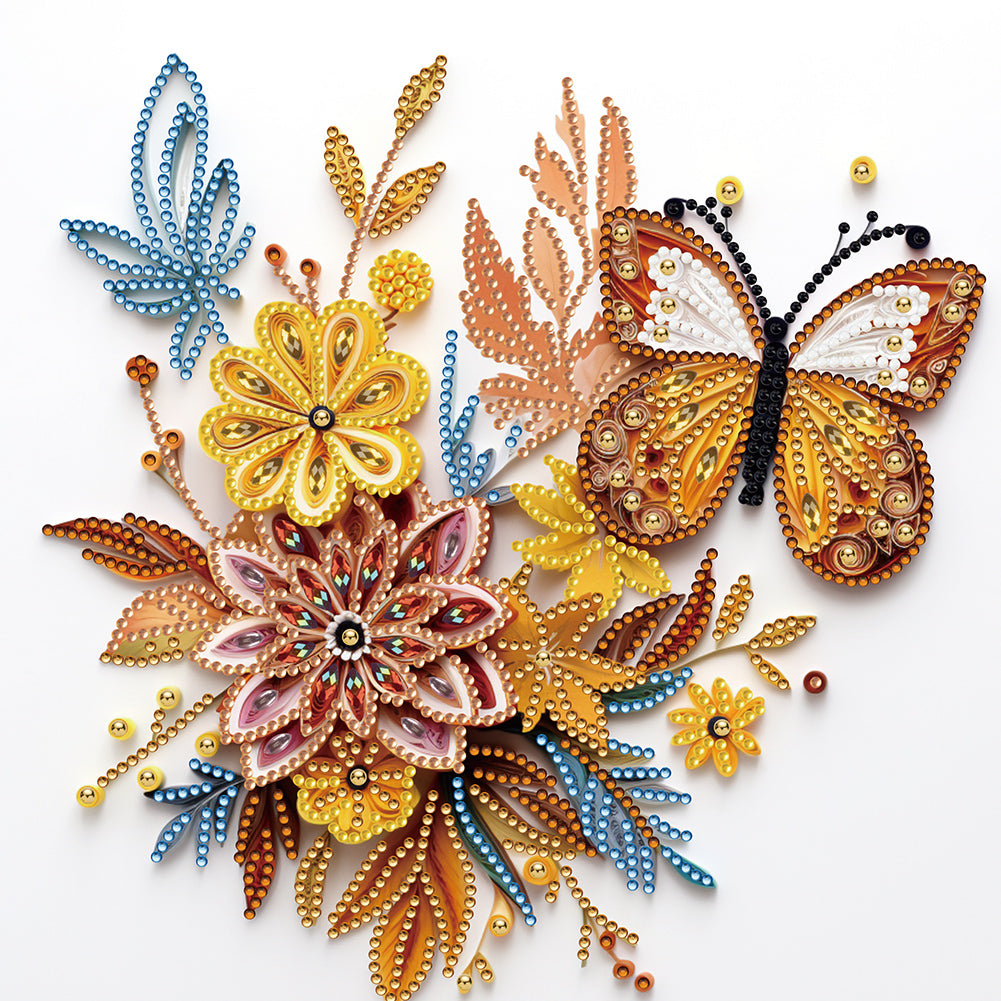 Flowers And Butterflies Paper Painting - Special Shaped Drill Diamond Painting 30*30CM