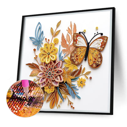 Flowers And Butterflies Paper Painting - Special Shaped Drill Diamond Painting 30*30CM