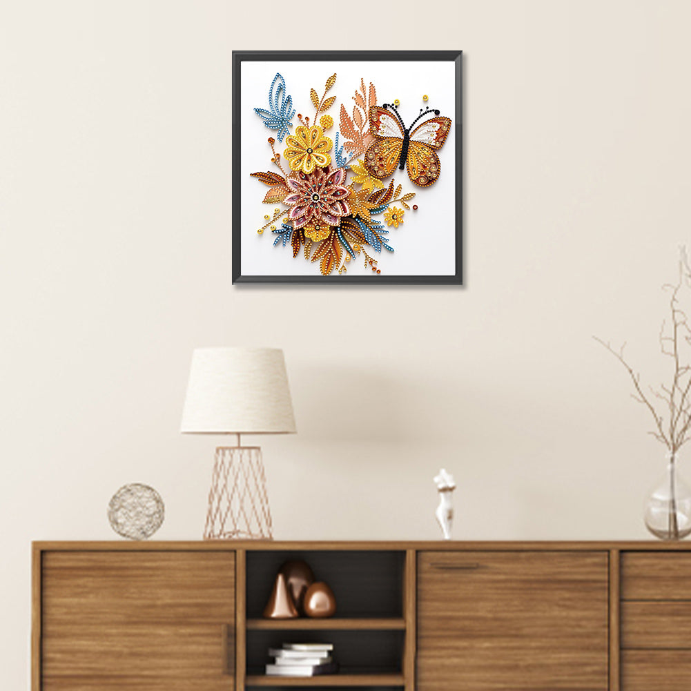 Flowers And Butterflies Paper Painting - Special Shaped Drill Diamond Painting 30*30CM