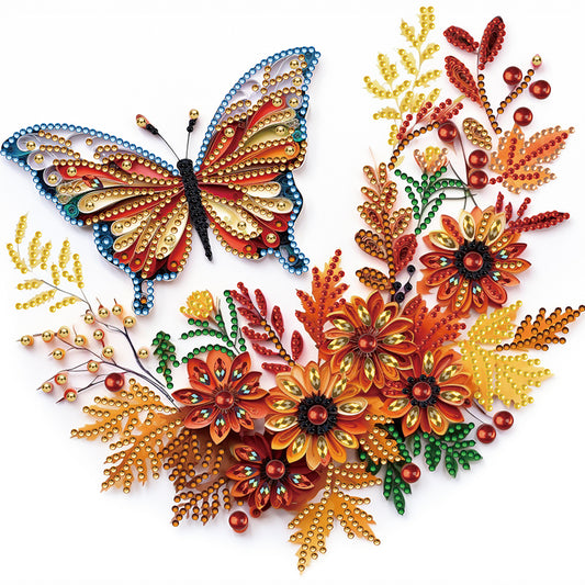 Flowers And Butterflies Paper Painting - Special Shaped Drill Diamond Painting 30*30CM