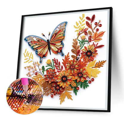 Flowers And Butterflies Paper Painting - Special Shaped Drill Diamond Painting 30*30CM