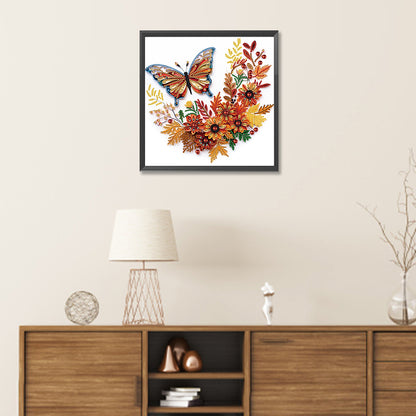 Flowers And Butterflies Paper Painting - Special Shaped Drill Diamond Painting 30*30CM