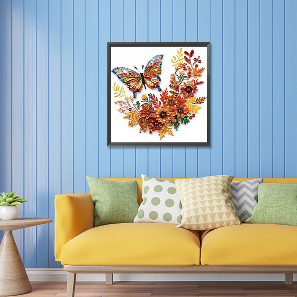 Flowers And Butterflies Paper Painting - Special Shaped Drill Diamond Painting 30*30CM