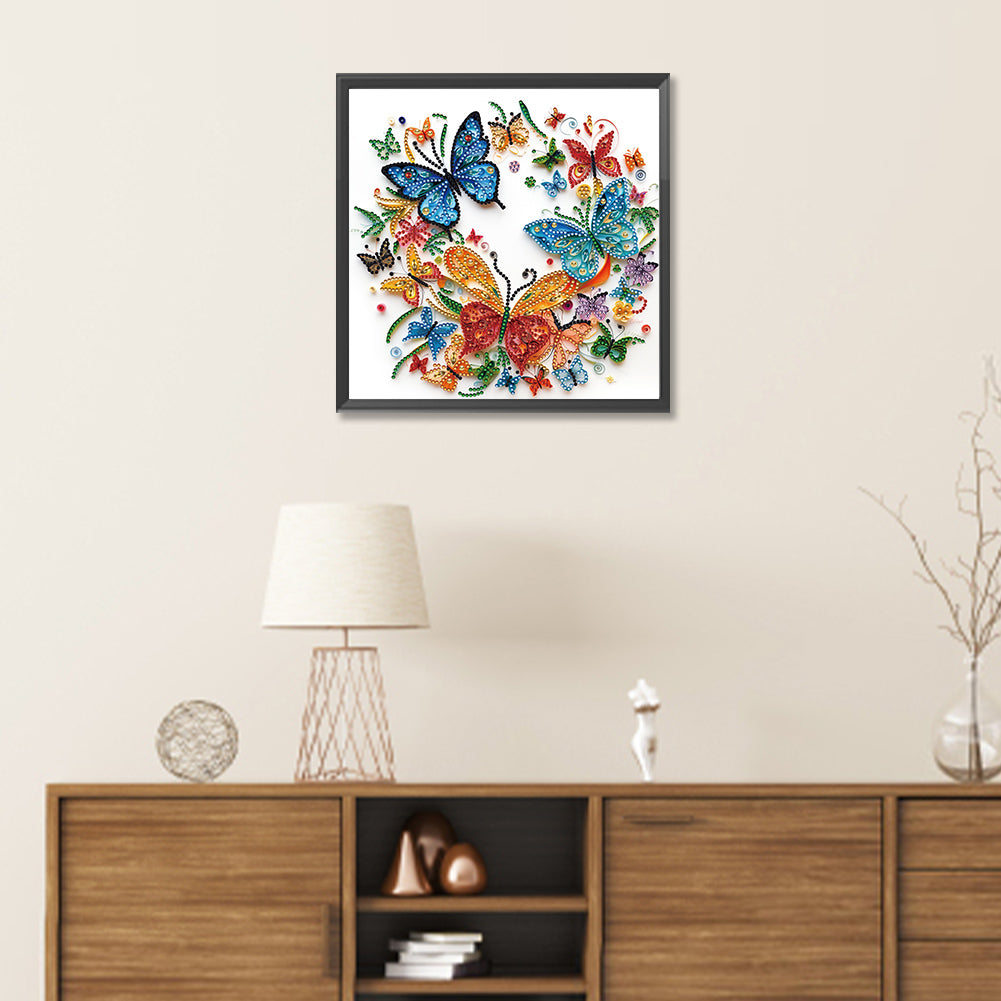 Flowers And Butterflies Paper Painting - Special Shaped Drill Diamond Painting 30*30CM