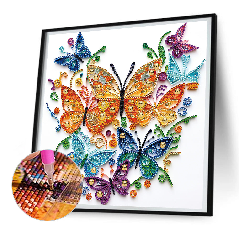 Flowers And Butterflies Paper Painting - Special Shaped Drill Diamond Painting 30*30CM