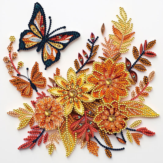 Flowers And Butterflies Paper Painting - Special Shaped Drill Diamond Painting 30*30CM