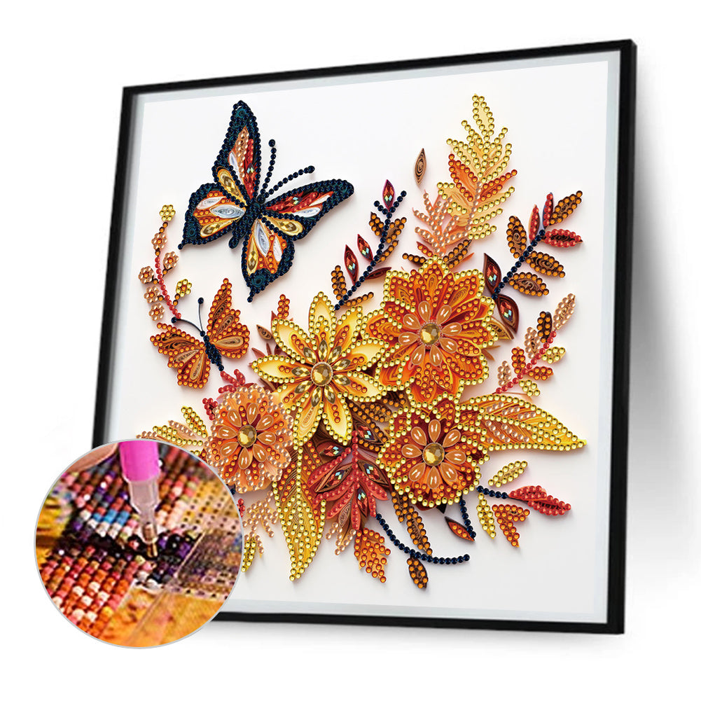 Flowers And Butterflies Paper Painting - Special Shaped Drill Diamond Painting 30*30CM