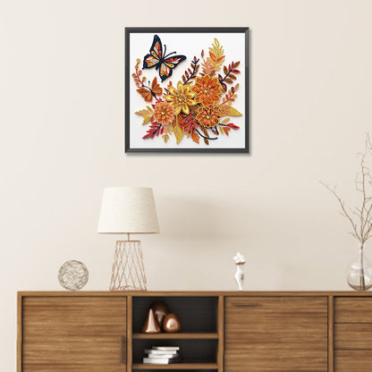 Flowers And Butterflies Paper Painting - Special Shaped Drill Diamond Painting 30*30CM