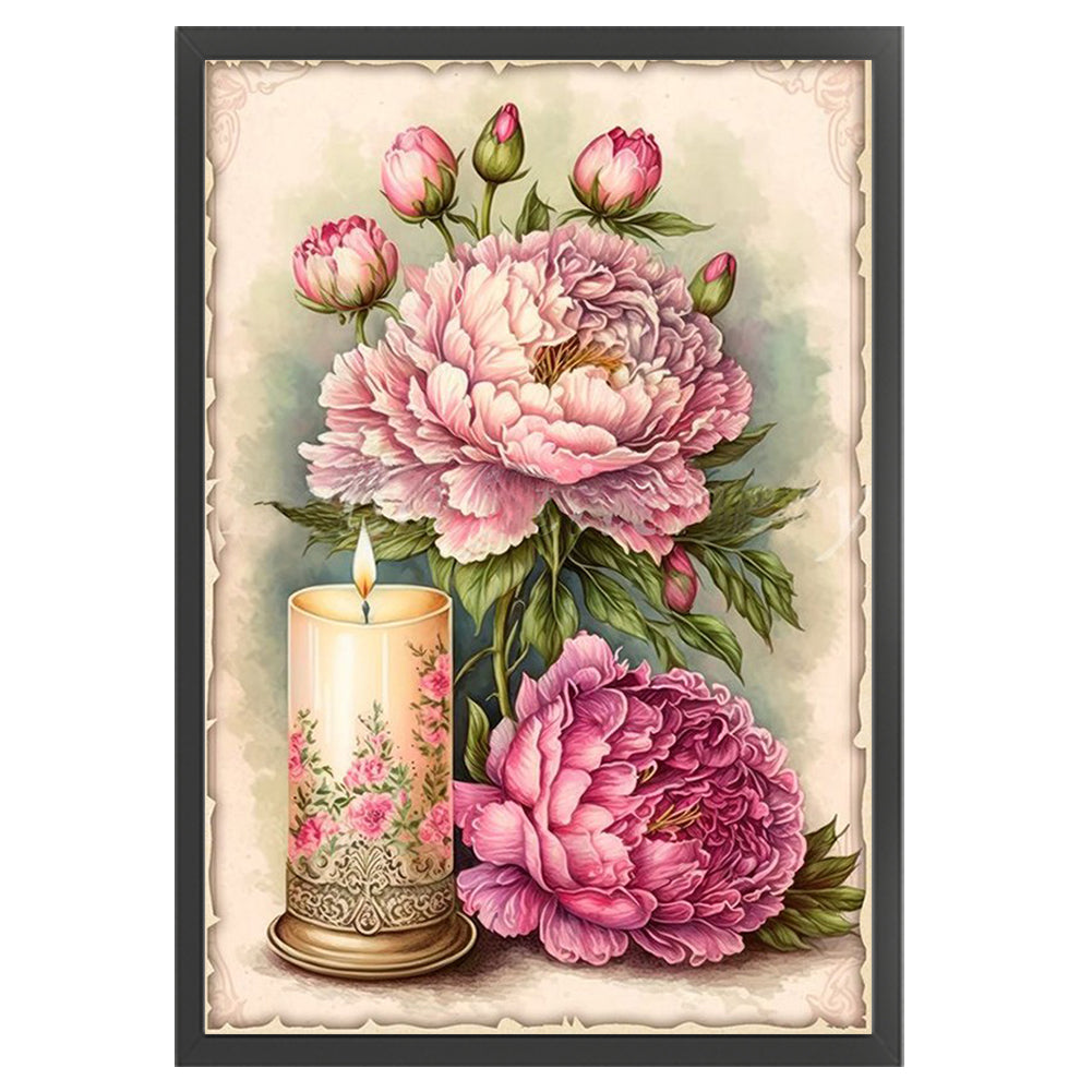 Retro Poster - Peonies And Candles - 11CT Stamped Cross Stitch 40*60CM