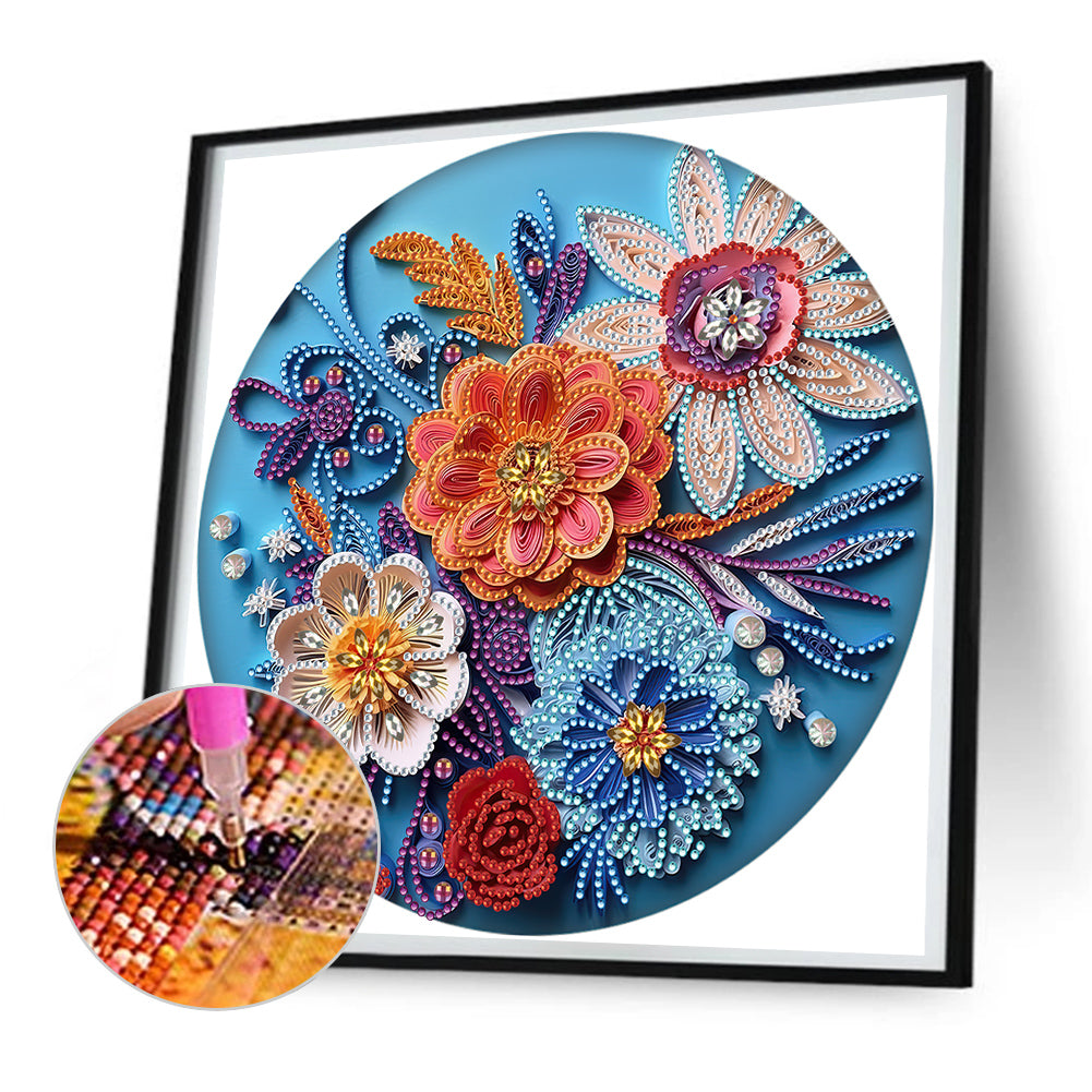 Blue Flower Quill Paper Painting - Special Shaped Drill Diamond Painting 30*30CM