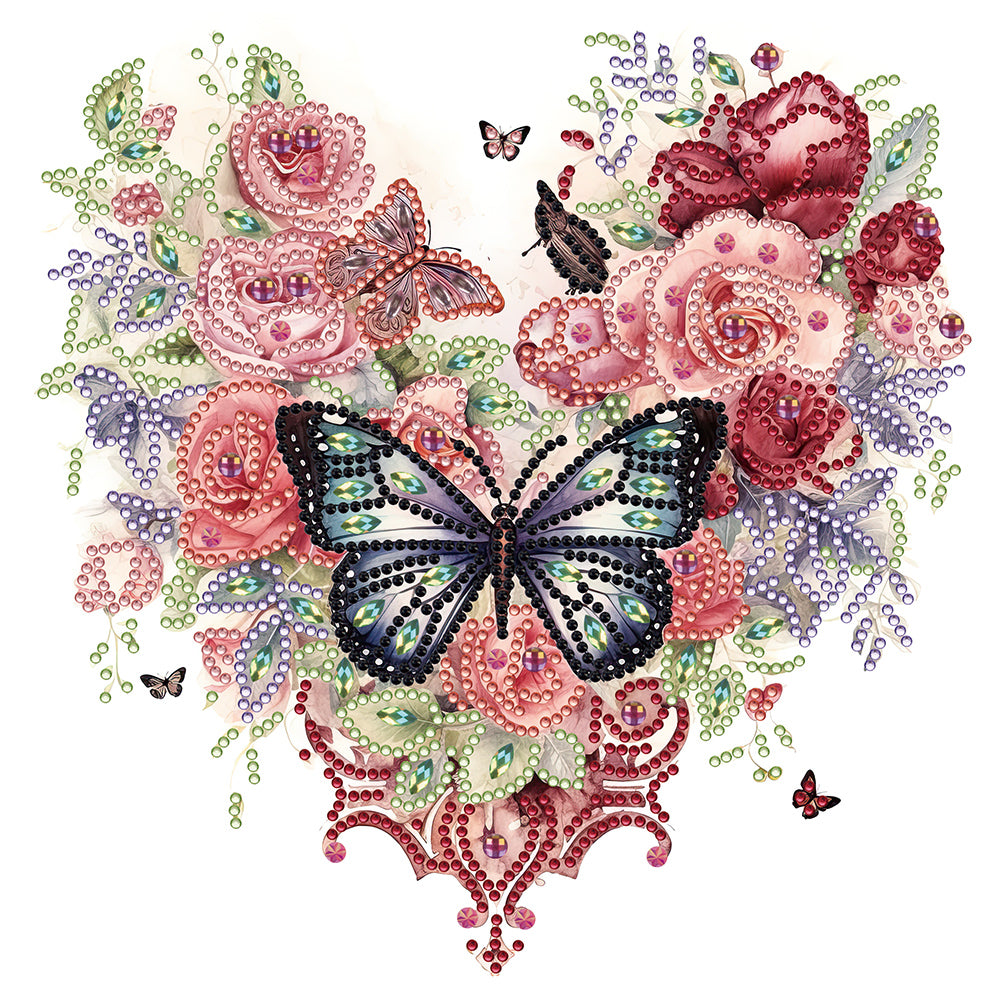 Love Butterfly Rose - Special Shaped Drill Diamond Painting 30*30CM