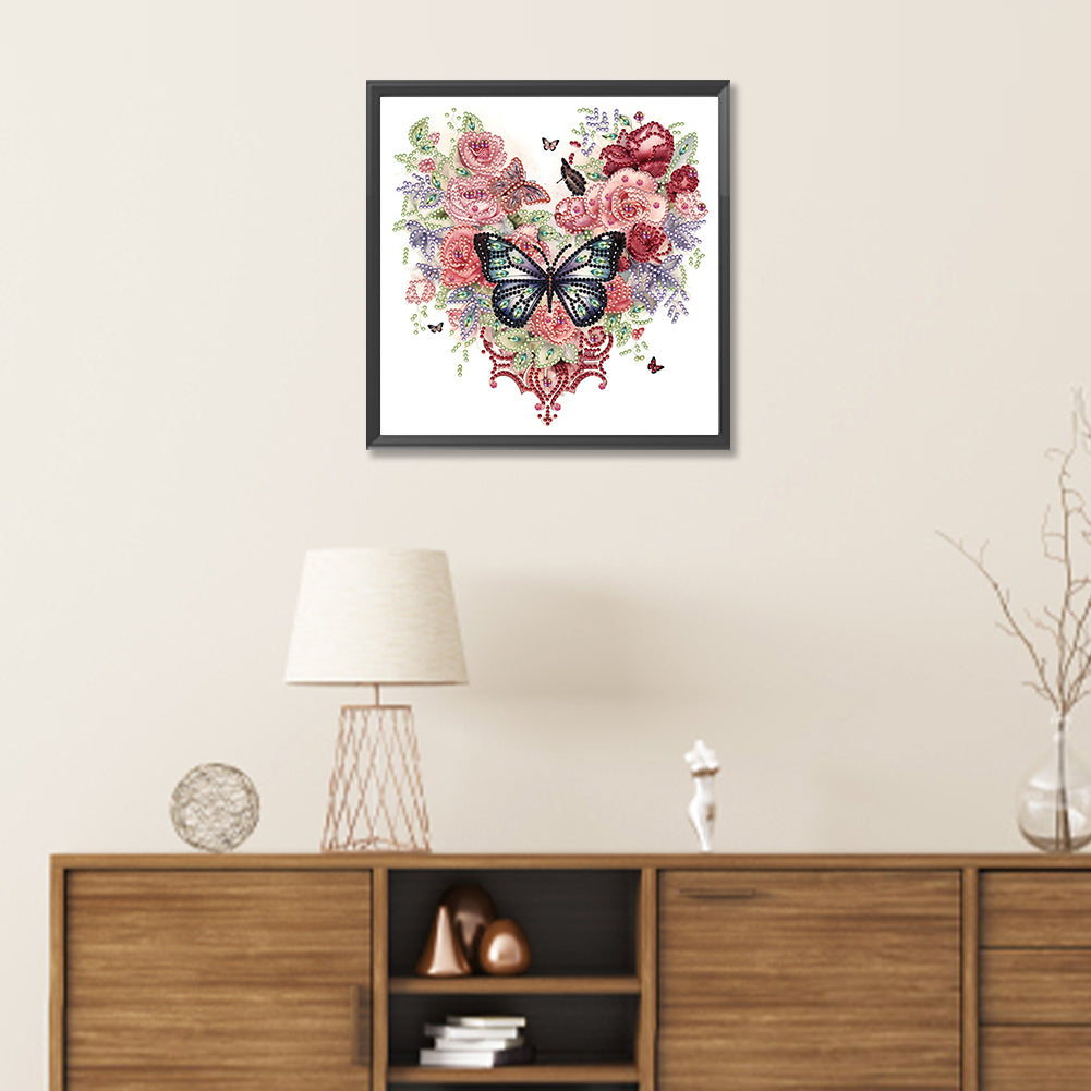Love Butterfly Rose - Special Shaped Drill Diamond Painting 30*30CM
