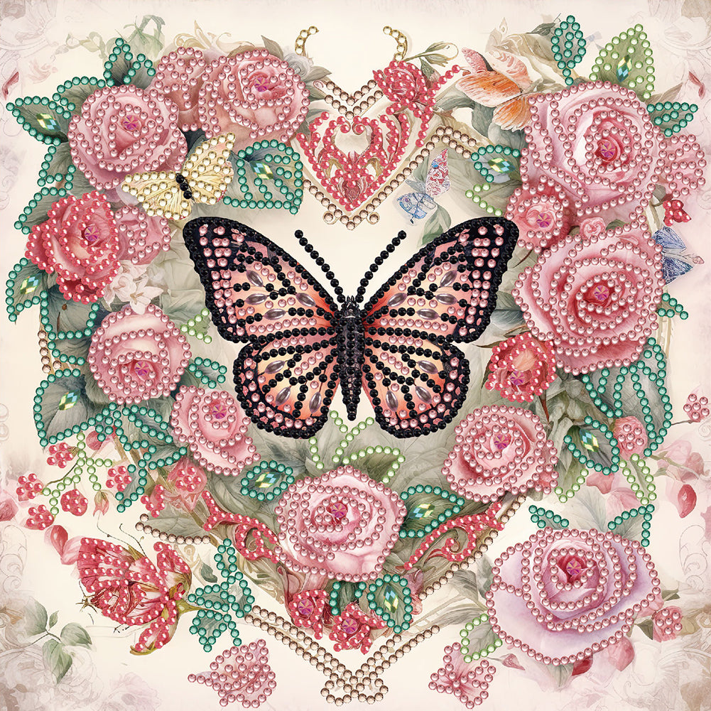 Love Butterfly Rose - Special Shaped Drill Diamond Painting 30*30CM