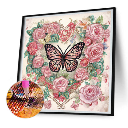 Love Butterfly Rose - Special Shaped Drill Diamond Painting 30*30CM