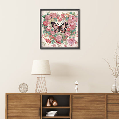 Love Butterfly Rose - Special Shaped Drill Diamond Painting 30*30CM