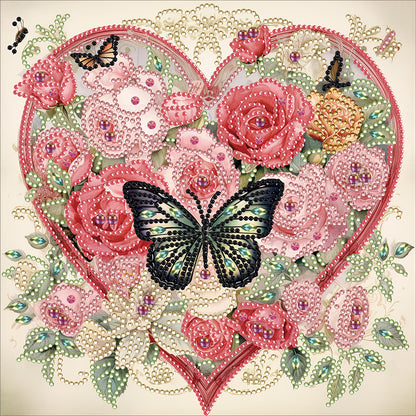 Love Butterfly Rose - Special Shaped Drill Diamond Painting 30*30CM