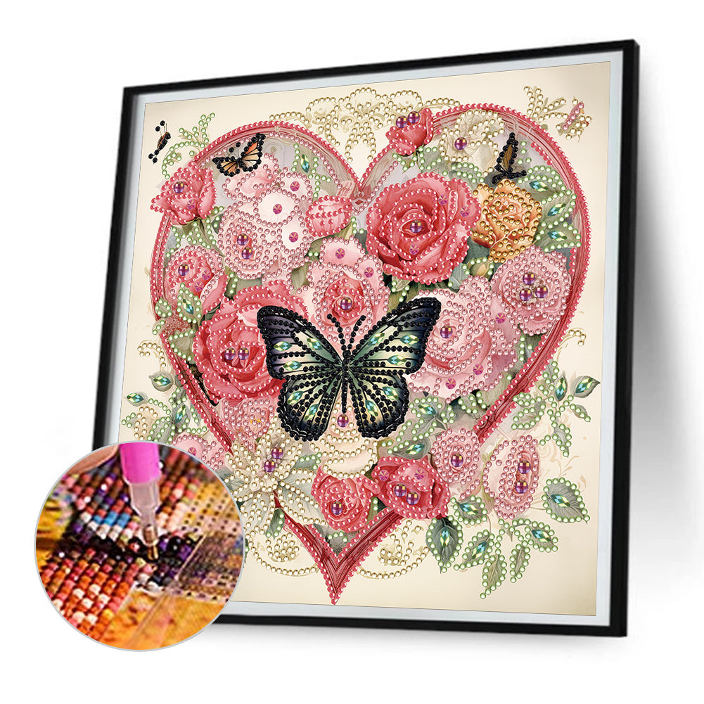 Love Butterfly Rose - Special Shaped Drill Diamond Painting 30*30CM