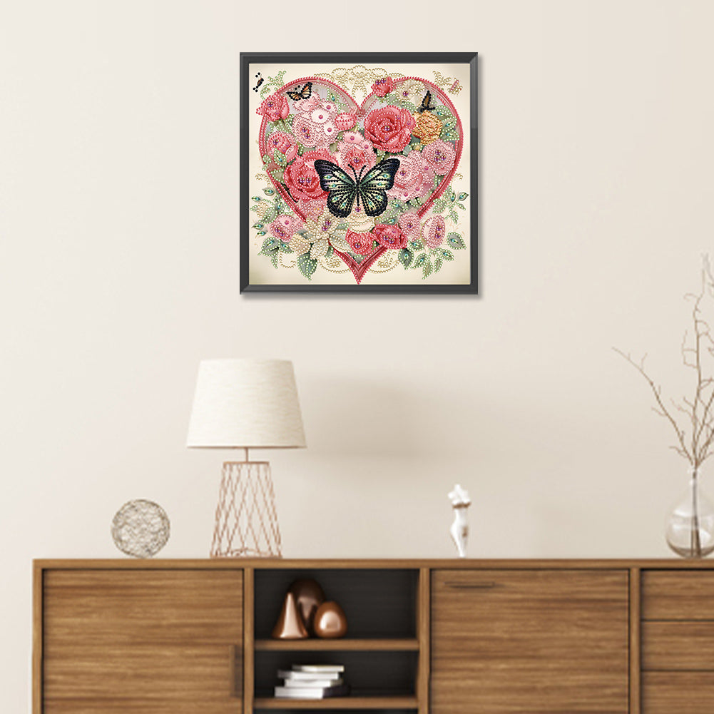 Love Butterfly Rose - Special Shaped Drill Diamond Painting 30*30CM