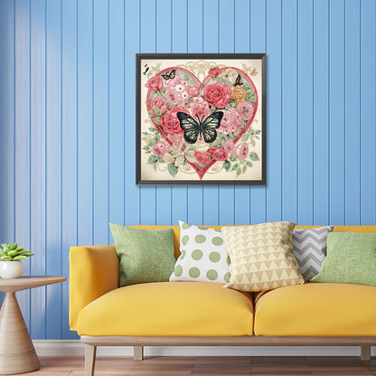 Love Butterfly Rose - Special Shaped Drill Diamond Painting 30*30CM